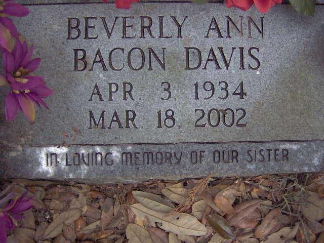 Headstone for Davis, Beverly Ann Bacon
